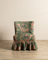 Skirted Slipper Chair in Green Derby Upholstery, Denmark, 1950's