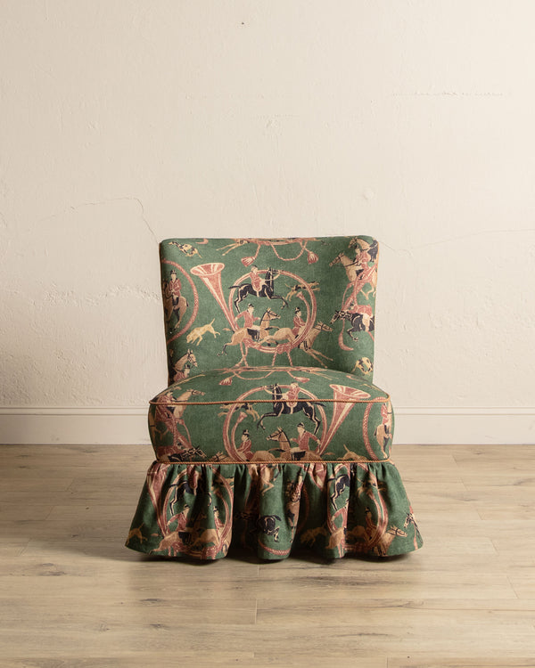 Skirted Slipper Chair in Green Derby Upholstery, Denmark, 1950's