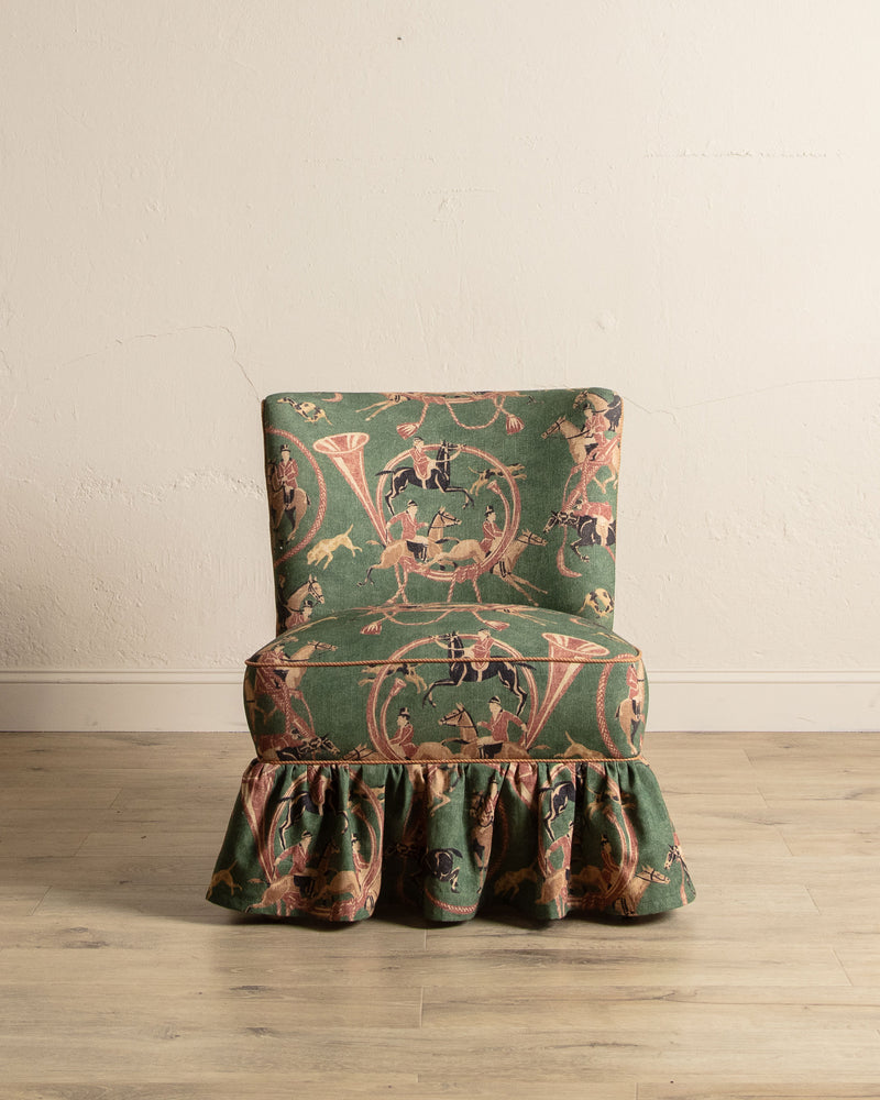 Skirted Slipper Chair in Green Derby Upholstery, Denmark, 1950's