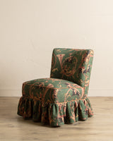 Skirted Slipper Chair in Green Derby Upholstery, Denmark, 1950's