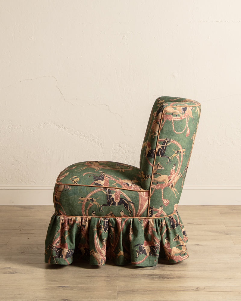 Skirted Slipper Chair in Green Derby Upholstery, Denmark, 1950's