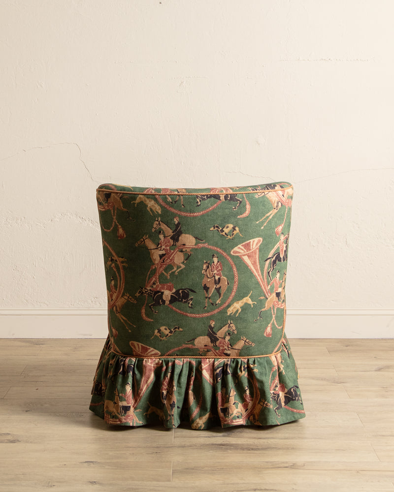 Skirted Slipper Chair in Green Derby Upholstery, Denmark, 1950's