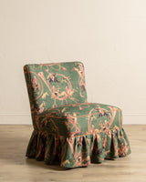 Skirted Slipper Chair in Green Derby Upholstery, Denmark, 1950's