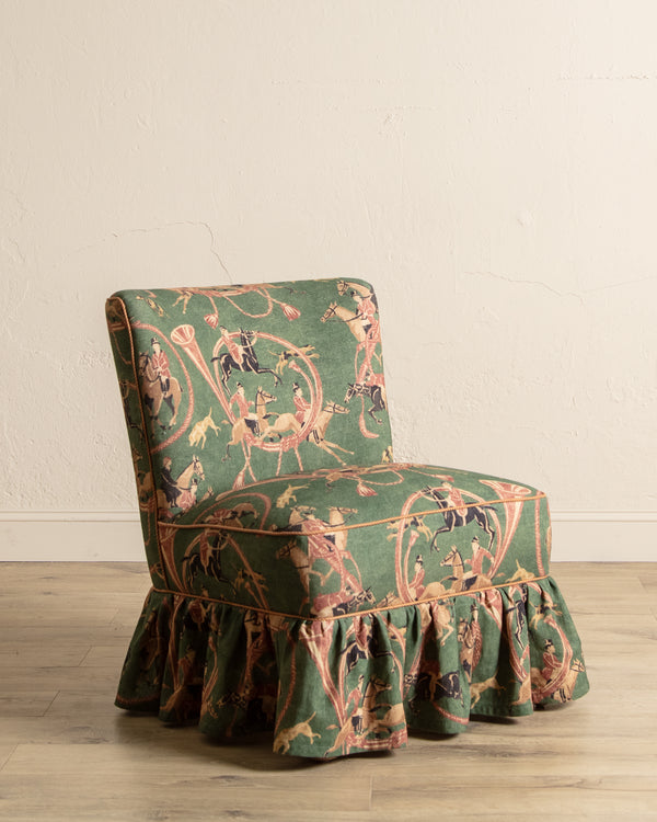 Skirted Slipper Chair in Green Derby Upholstery, Denmark, 1950's