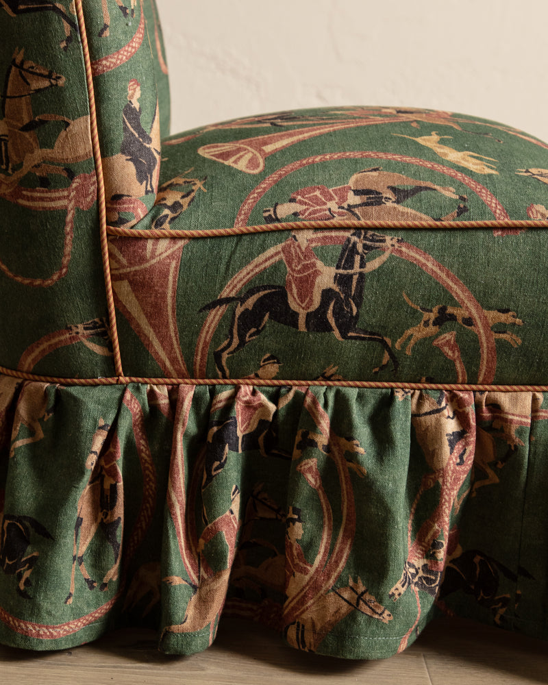 Skirted Slipper Chair in Green Derby Upholstery, Denmark, 1950's