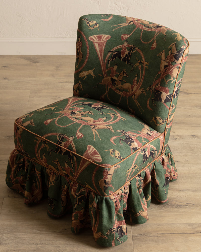 Skirted Slipper Chair in Green Derby Upholstery, Denmark, 1950's
