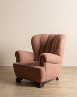 Danish Wingback Armchair in Chunky Pink Boucle, Denmark, 1950's