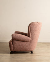 Danish Wingback Armchair in Chunky Pink Boucle, Denmark, 1950's