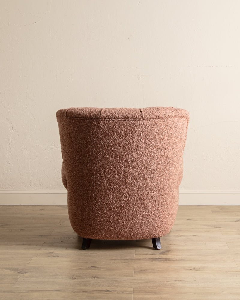 Danish Wingback Armchair in Chunky Pink Boucle, Denmark, 1950's