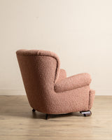 Danish Wingback Armchair in Chunky Pink Boucle, Denmark, 1950's