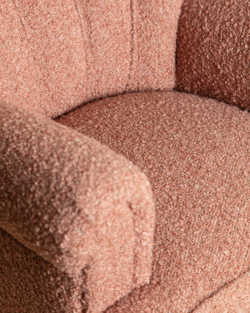 Danish Wingback Armchair in Chunky Pink Boucle, Denmark, 1950's
