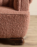 Danish Wingback Armchair in Chunky Pink Boucle, Denmark, 1950's
