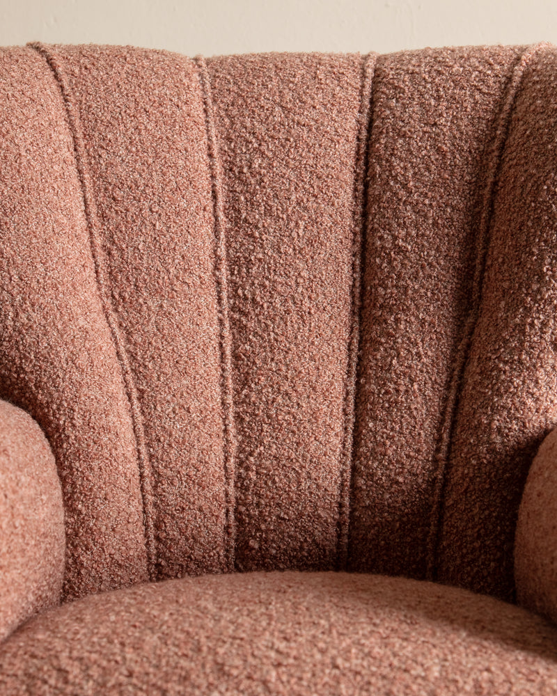 Danish Wingback Armchair in Chunky Pink Boucle, Denmark, 1950's