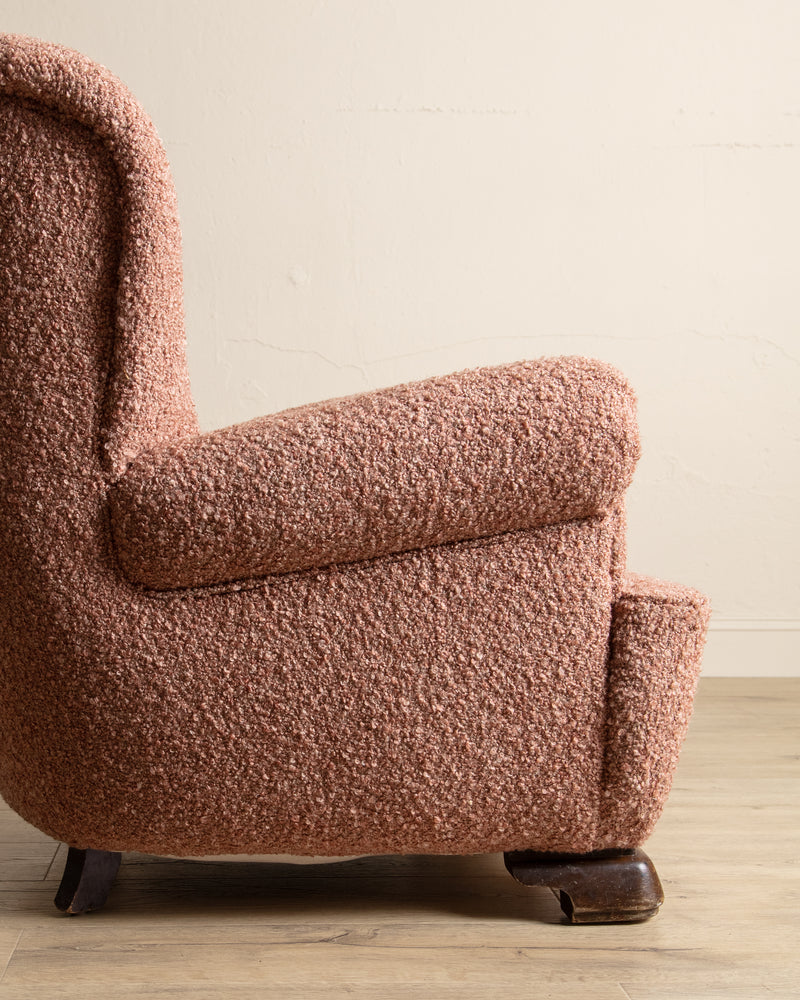 Danish Wingback Armchair in Chunky Pink Boucle, Denmark, 1950's