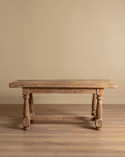 Solid Oak Slab Top Table w/ Turned Legs, France, Late 19th Century