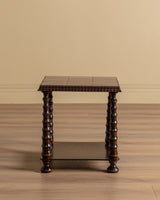 Scandinavian Turned Oak & Tile Side Table, 1940's