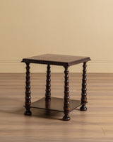 Scandinavian Turned Oak & Tile Side Table, 1940's