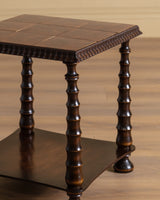 Scandinavian Turned Oak & Tile Side Table, 1940's