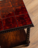 Scandinavian Turned Oak & Tile Side Table, 1940's