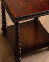 Scandinavian Turned Oak & Tile Side Table, 1940's