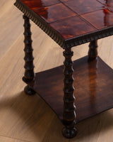 Scandinavian Turned Oak & Tile Side Table, 1940's