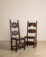 17th Century Inlaid Carved Walnut Side Chair, Italy (2 Available) - Lone Fox