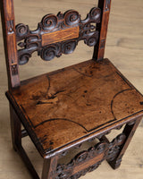 17th Century Inlaid Carved Walnut Side Chair, Italy (2 Available) - Lone Fox