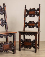 17th Century Inlaid Carved Walnut Side Chair, Italy (2 Available) - Lone Fox