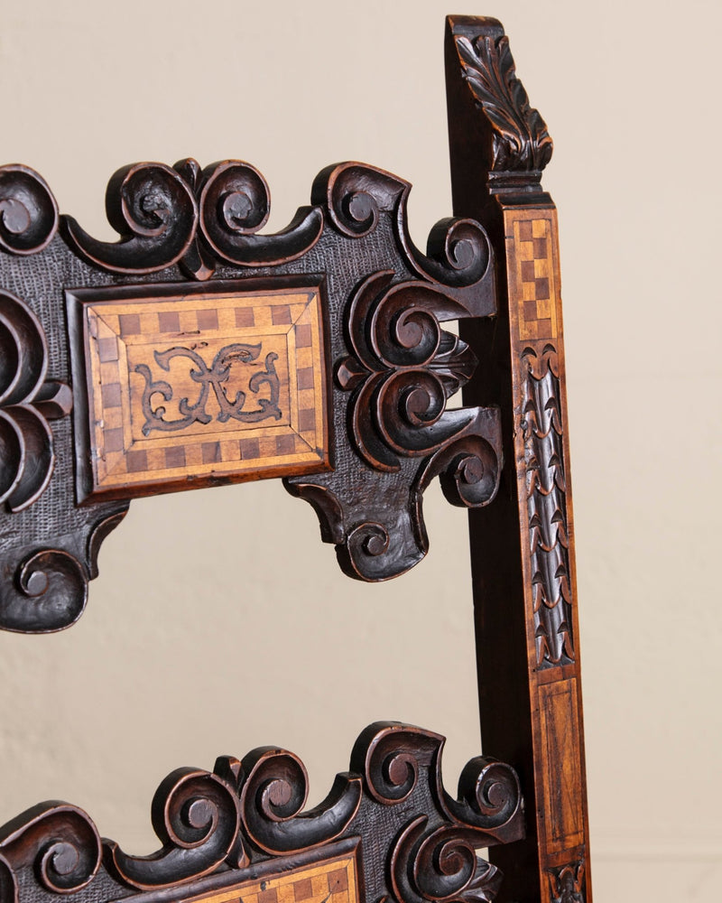 17th Century Inlaid Carved Walnut Side Chair, Italy (2 Available) - Lone Fox