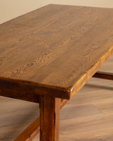 Brutalist Solid Oak 86" Farm Table, France, 1960's