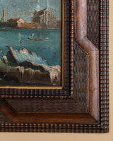 18th Century Ventian Lagoon Oil Painting in Dutch Ripple Frame, Italy - Lone Fox