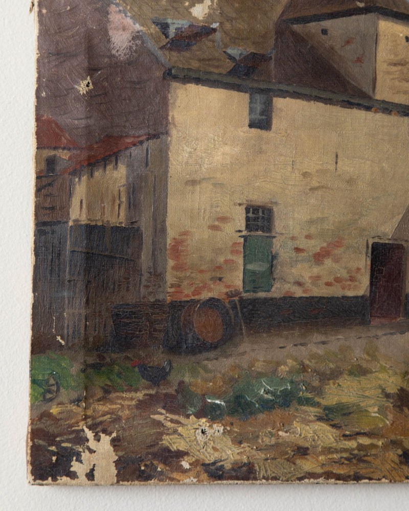 1903 French Farmhouse Scenery Oil Painting - Lone Fox