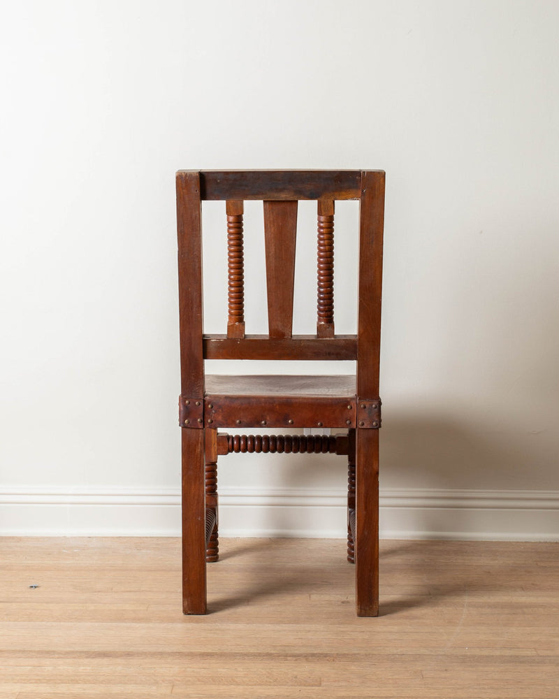 1960's Wood & Scalloped Leather Dining Chairs (Set of 8) - Lone Fox