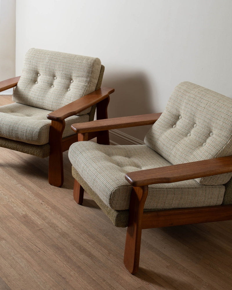 1970's Danish Teak Armchairs in Contrast Chenille Upholstery (Pair) - Lone Fox