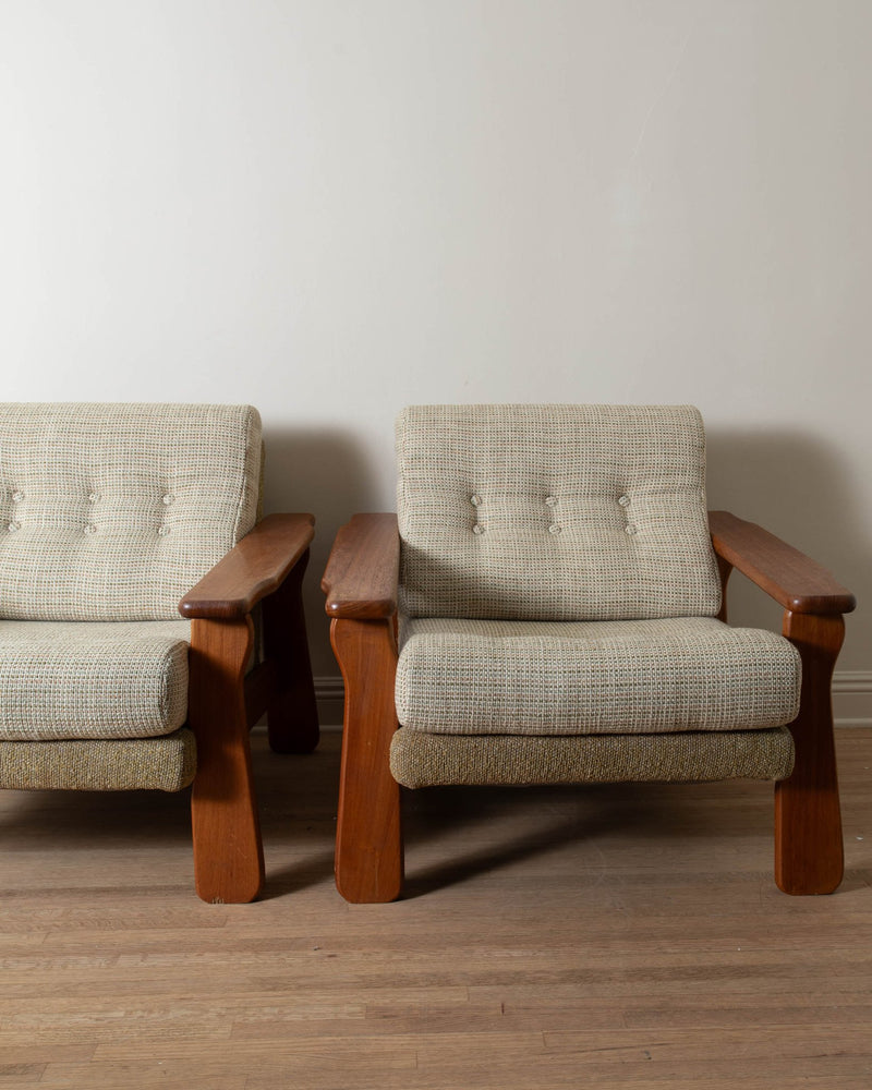 1970's Danish Teak Armchairs in Contrast Chenille Upholstery (Pair) - Lone Fox