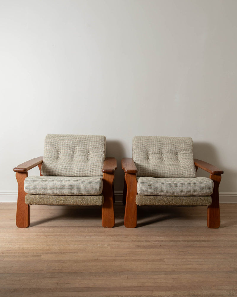 1970's Danish Teak Armchairs in Contrast Chenille Upholstery (Pair) - Lone Fox