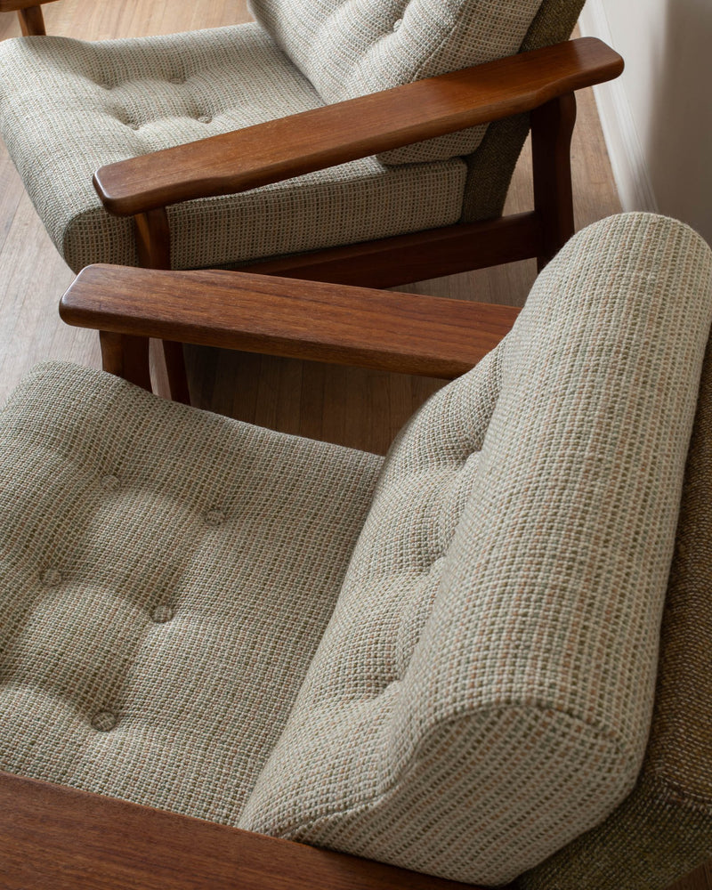 1970's Danish Teak Armchairs in Contrast Chenille Upholstery (Pair) - Lone Fox