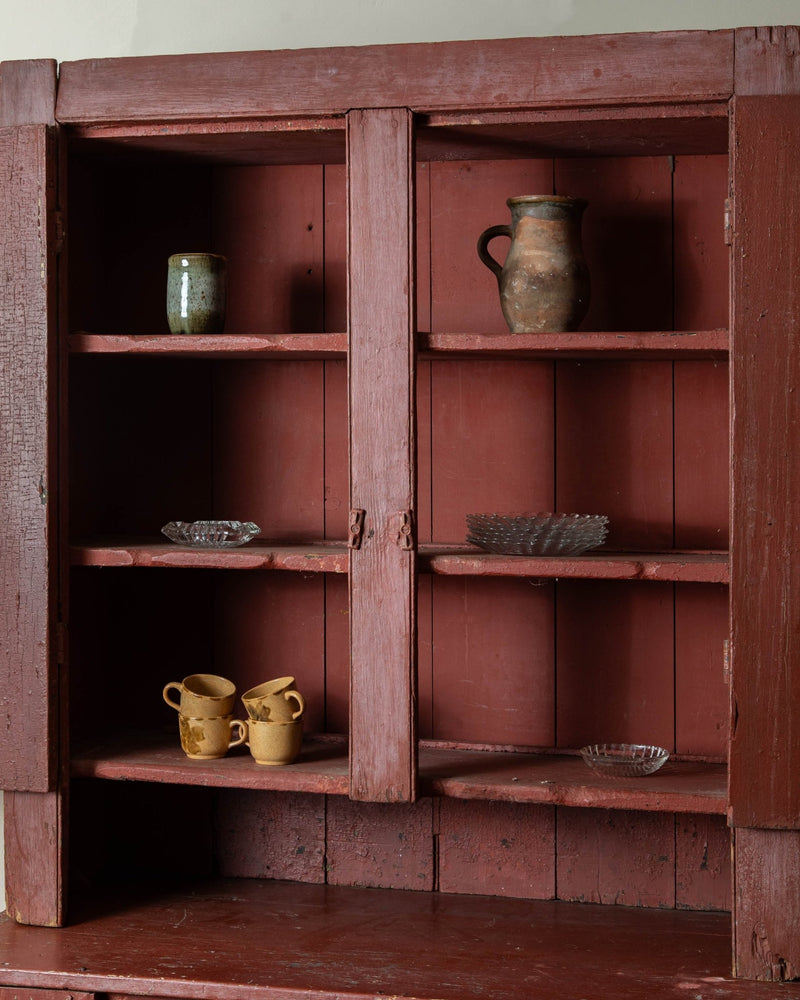 19th Century American Red Stepback Cupboard - Lone Fox