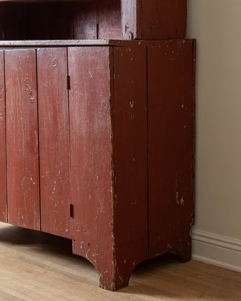 19th Century American Red Stepback Cupboard - Lone Fox