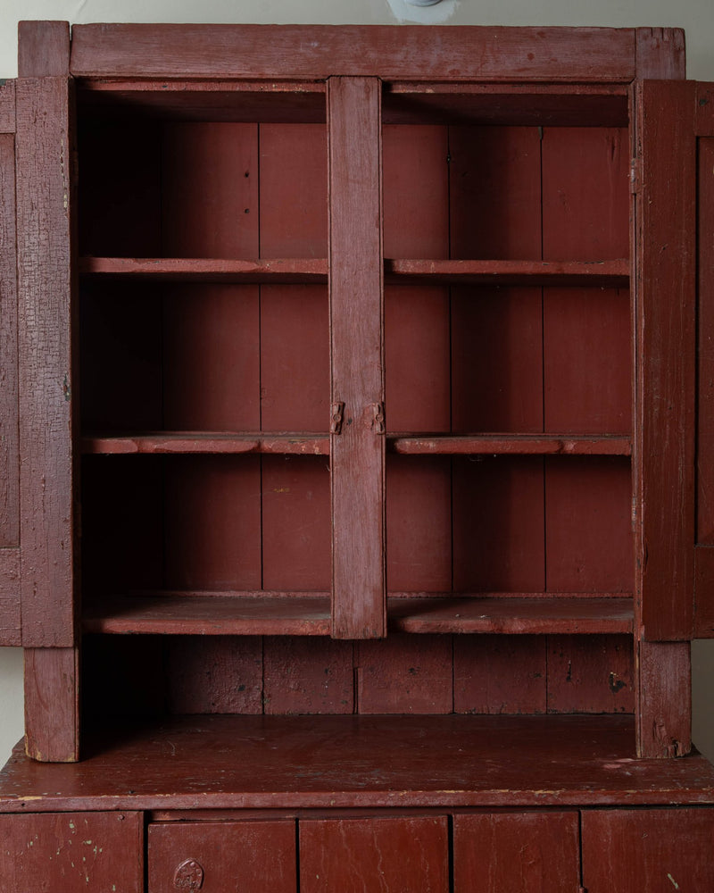 19th Century American Red Stepback Cupboard - Lone Fox