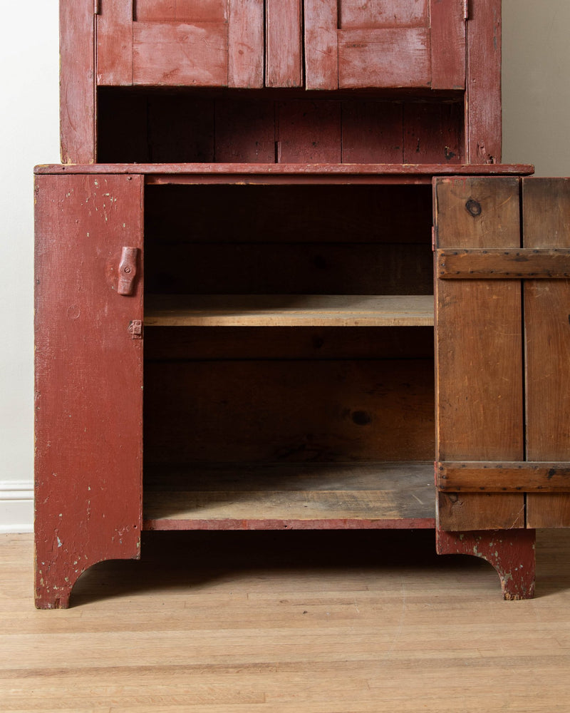 19th Century American Red Stepback Cupboard - Lone Fox