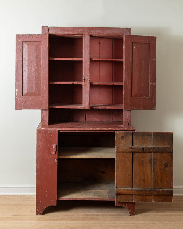 19th Century American Red Stepback Cupboard - Lone Fox