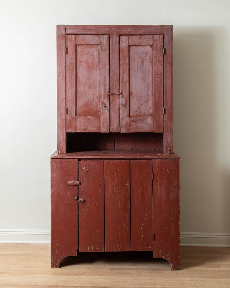 19th Century American Red Stepback Cupboard - Lone Fox