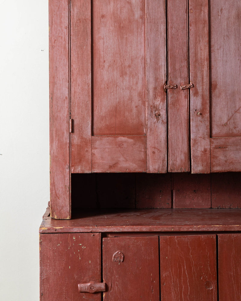 19th Century American Red Stepback Cupboard - Lone Fox