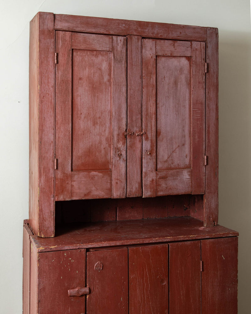 19th Century American Red Stepback Cupboard - Lone Fox