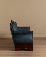 19th Century Biedermeier Mahogany Sofa in Brushed Ocean Wool - Lone Fox
