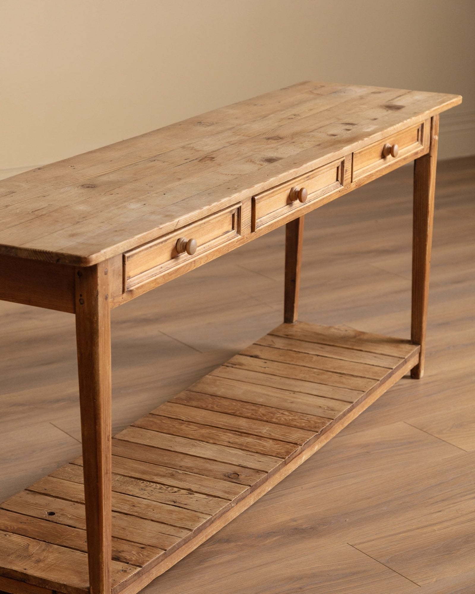 19th Century European Atelier Pine Console Table with Slatted