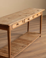 19th Century European Atelier Pine Console Table with Slatted Shelf - Lone Fox