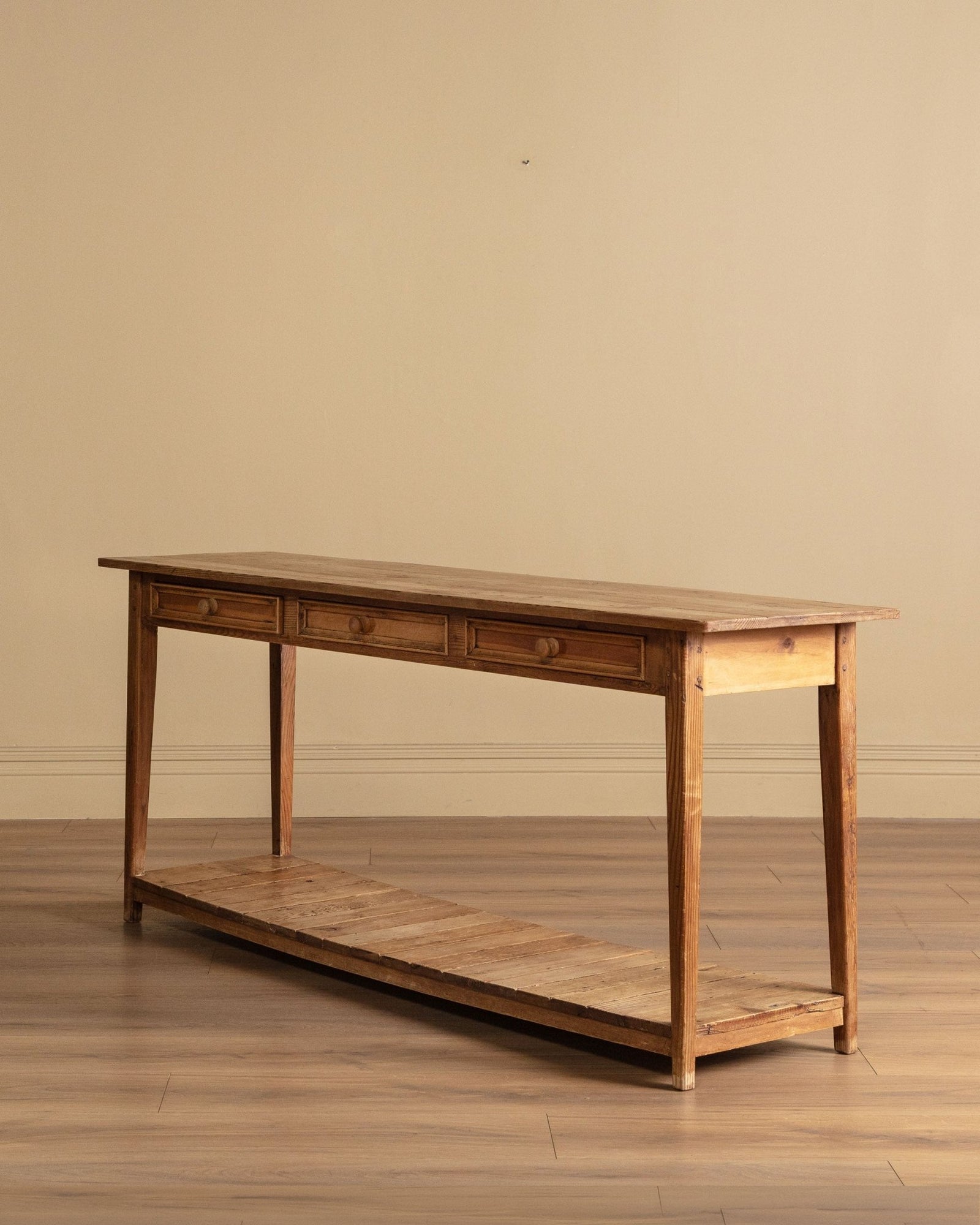 【希少品】Console Table アンティーク 木製　サイドテーブル送料込み 19th Century European Atelier Pine Console Table with Slatted