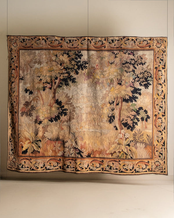 19th Century French Aubusson Style Verdure Woven Tapestry - Lone Fox